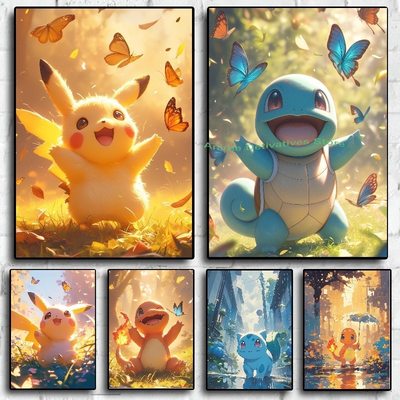 Pokemon Binder Card - อะนิเมะฟิกเกอร์ HD ชาริซาร์ด บูลบาซอร์ สควิร์เทิล ชาร์แมนเดอร์งานศิลปะโปสเตอร์ภาพวาดบนผ้าใบศิลปะบนกำแพงตกแต่งห้องบ้าน
